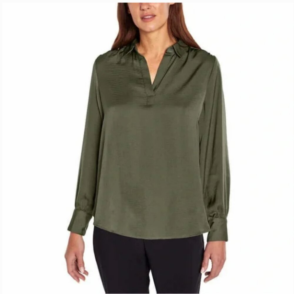 Banana Republic Green Colored Collared Pull On Silky Blouse Size S NWT